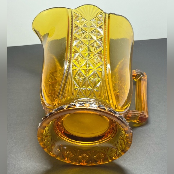 Antique EAPG Amber Water Pitcher Fan and Starburst Pattern Late 1800s Victorian - Picture 5 of 15